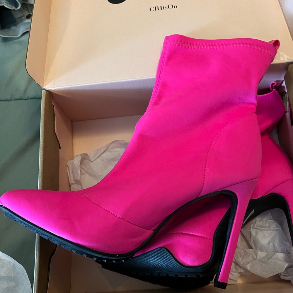 Charlotte Russe Vibrant Pink Heeled Boots
